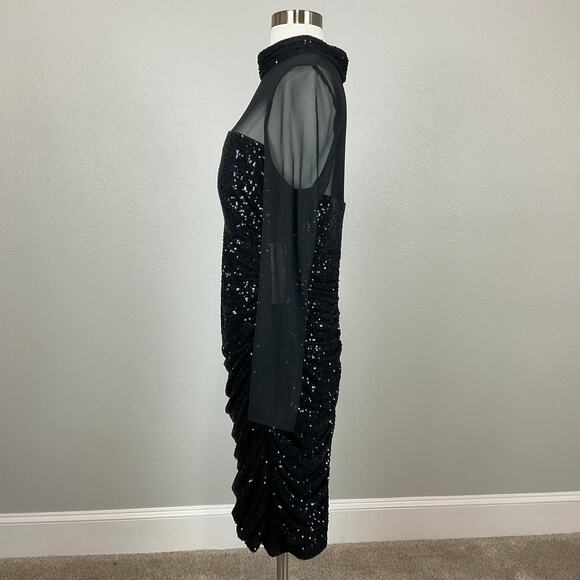 Eliza J Women's Sequined Long Sleeve Midi Sheath Cocktail Dress Black Size 8 - Picture 7 of 13